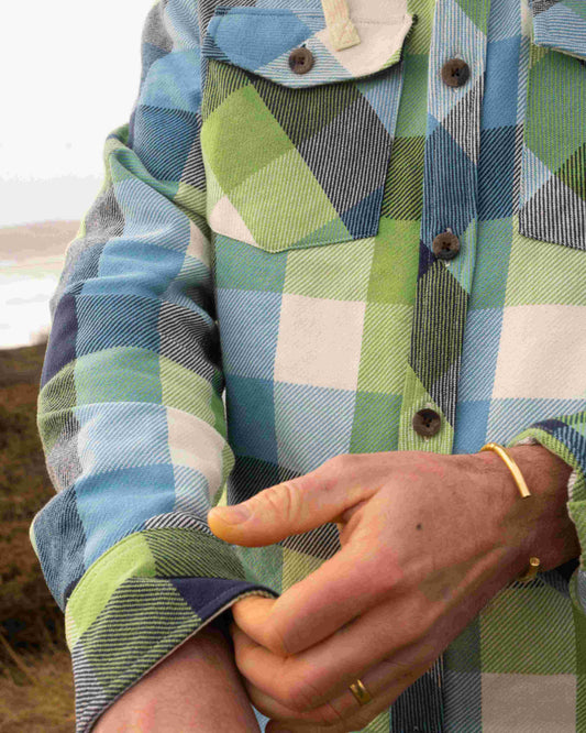 Beale - Mens Hooded Flannel Shirt - Light Blue