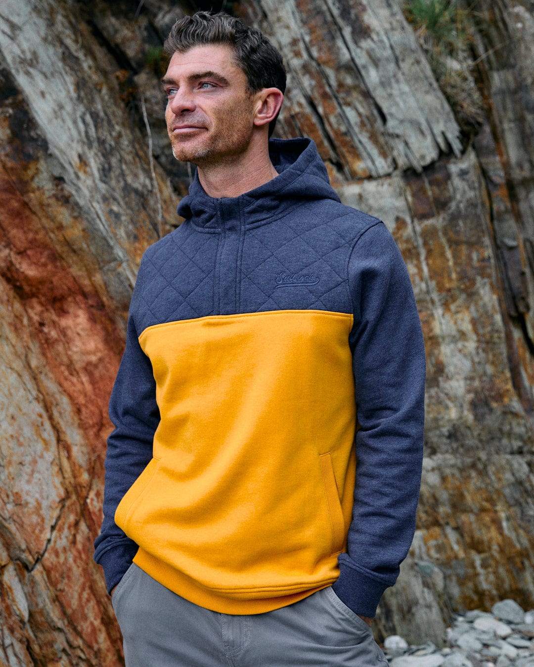 Aiken - Mens 1/4 Neck Recycled Hoodie - Yellow