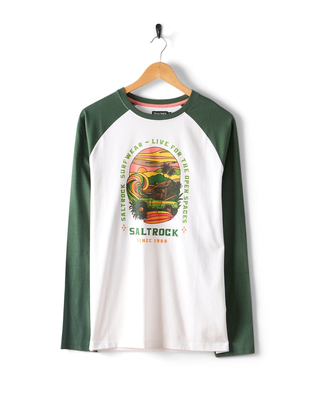 Atlantic Adventure - Mens Long Sleeve Raglan T-Shirt - Green