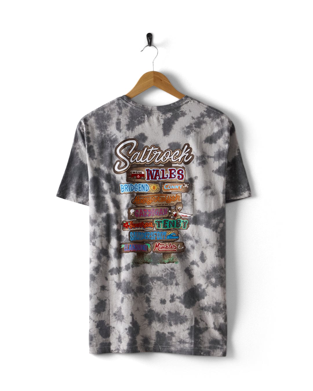 Beach Signs Wales - Mens Tie Dye T-Shirt - Grey