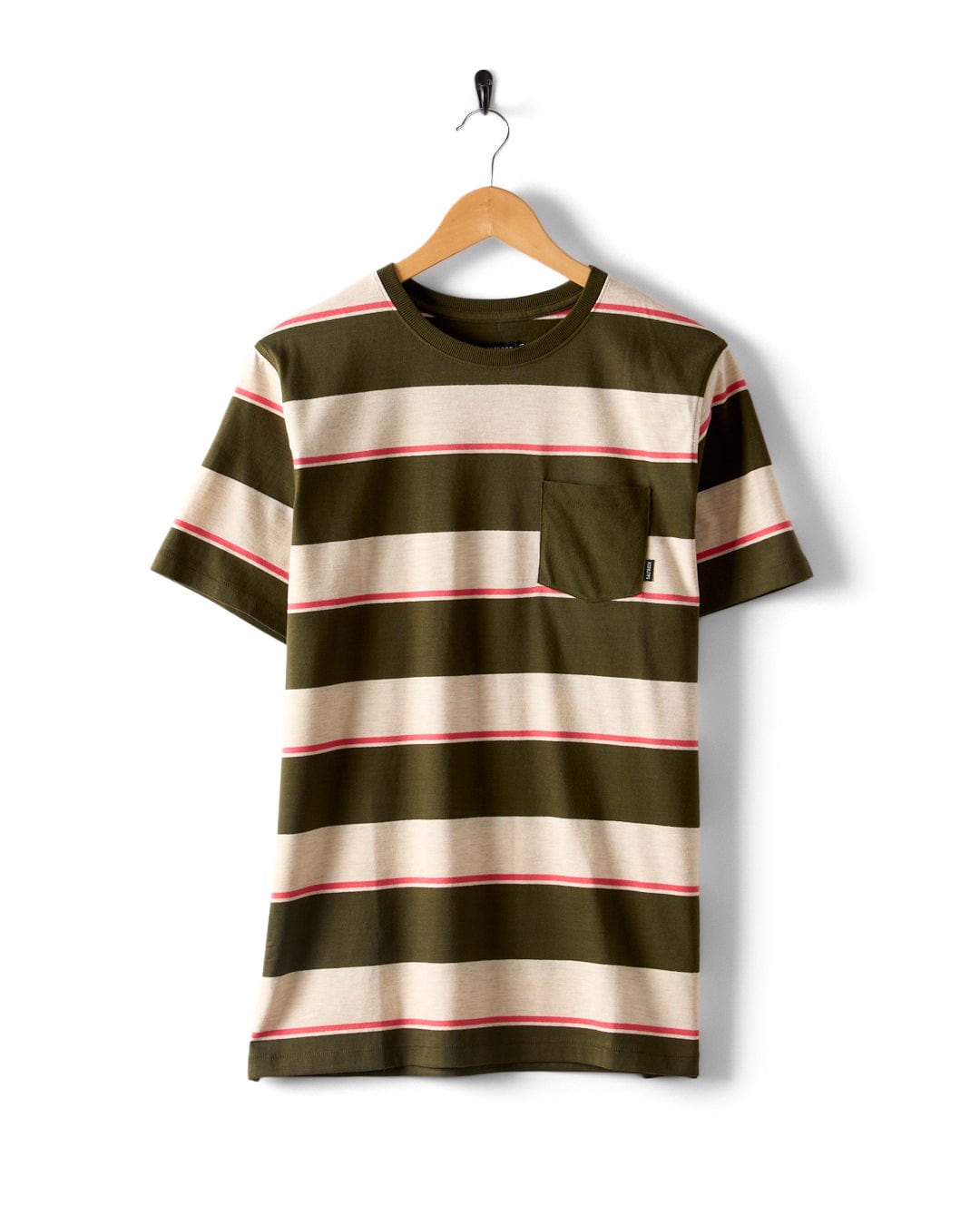 Beacon - Mens Short Sleeve T-Shirt - Dark Green/Cream Stripe