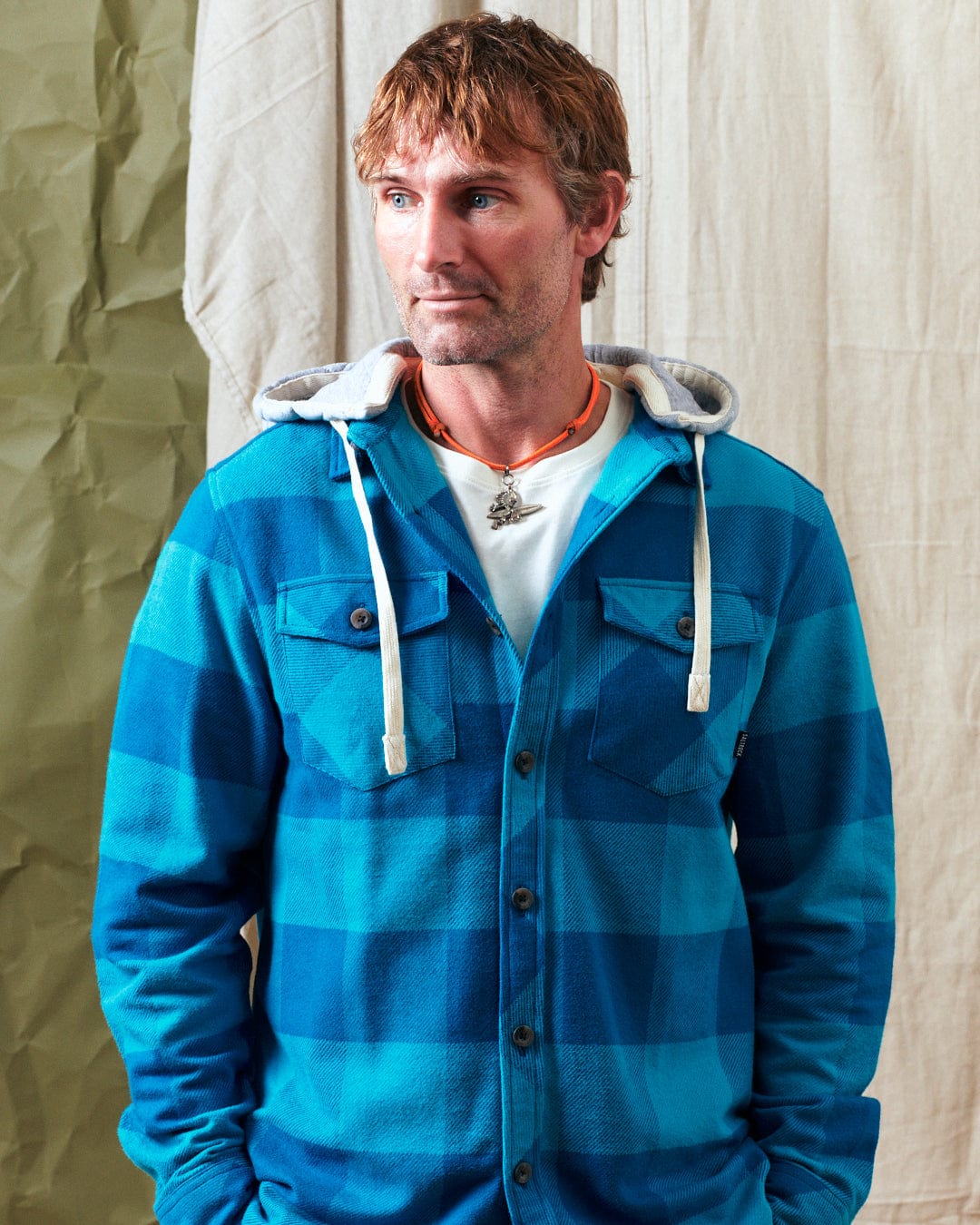 Beale - Mens Hooded Flannel Shirt - Blue