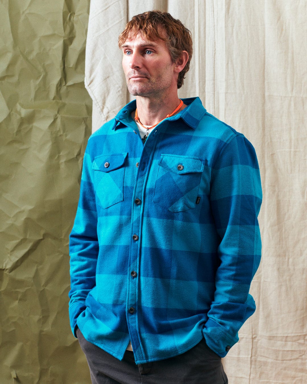 Beale - Mens Hooded Flannel Shirt - Blue