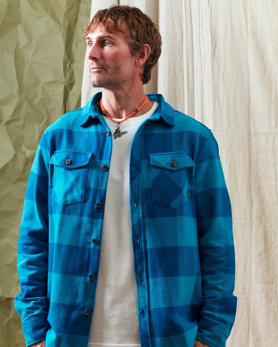 Beale - Mens Hooded Flannel Shirt - Blue