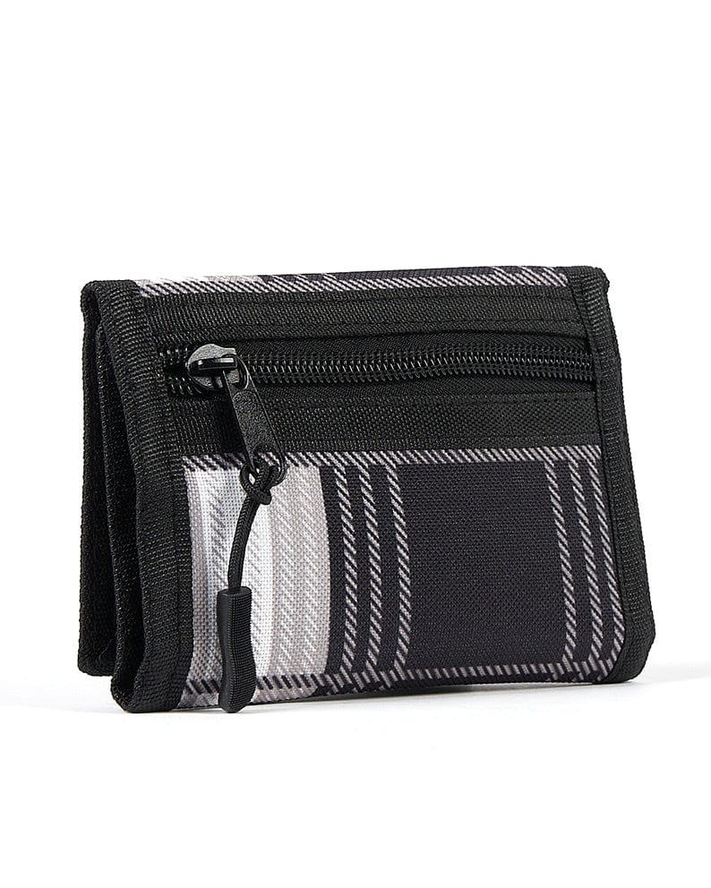 A black and white Boardwalk - Tri-Fold Wallet - Grey with a zipper. (Saltrock)