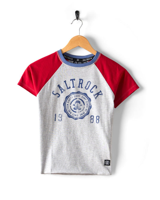 Campus - Kids Short Sleeve Raglan T-Shirt - Grey/Red