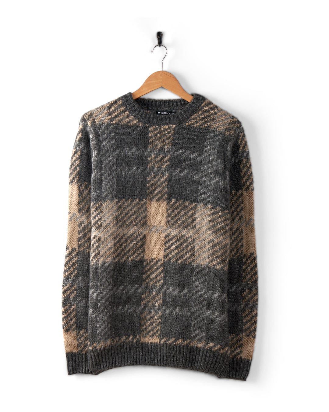 Checked - Mens Oversized Check Knitted Jumper - Grey