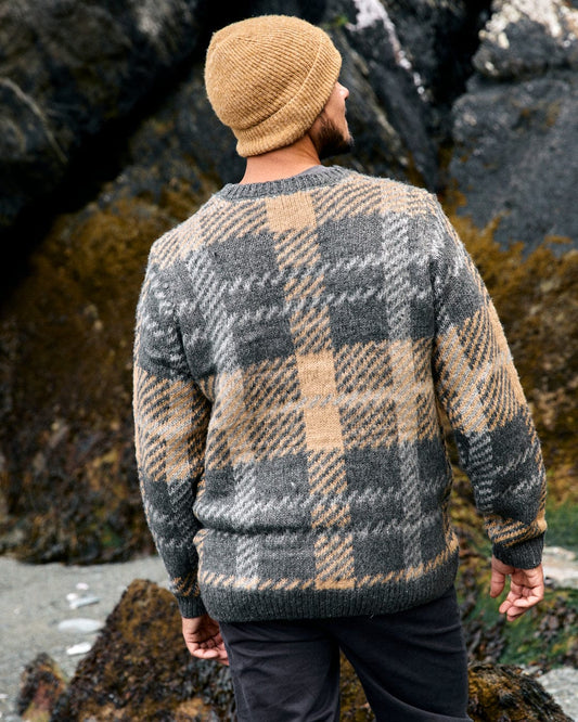 Checked - Mens Oversized Check Knitted Jumper - Grey