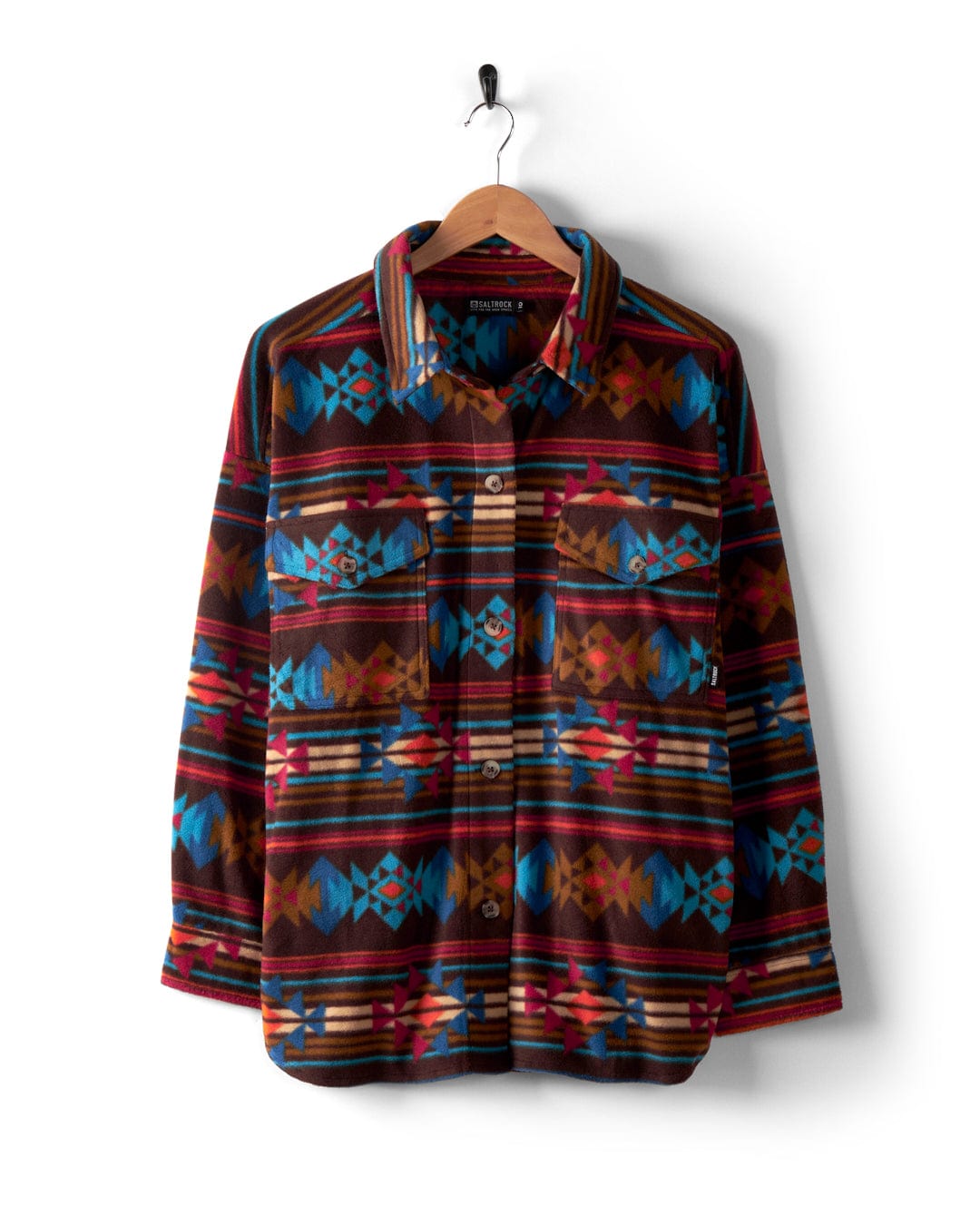 Dallyn Aztec - Womens Oversized Fleece Shirt - Brown