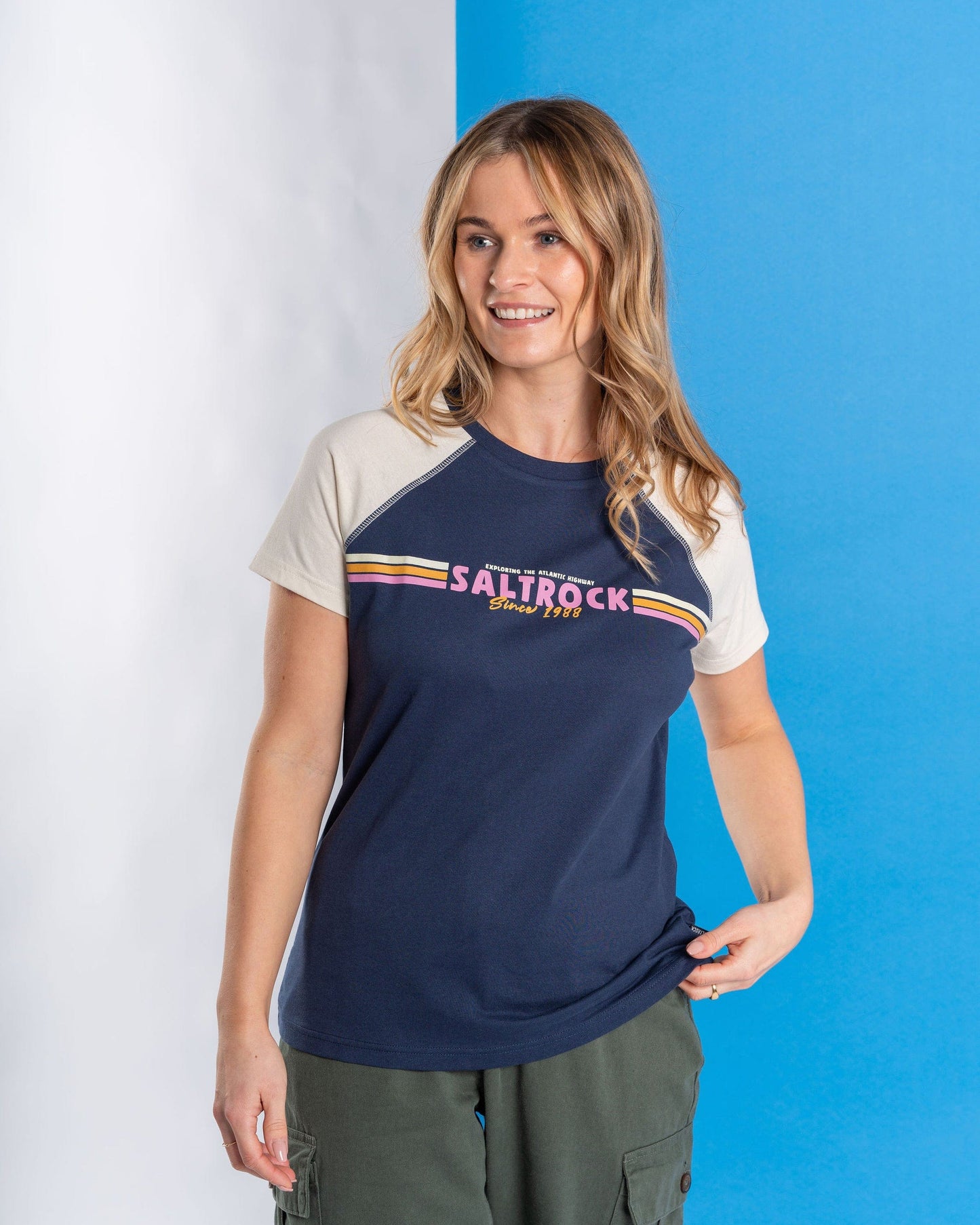 Atlantic  Stripe - Womens Raglan Short Sleeve T-Shirt - Blue