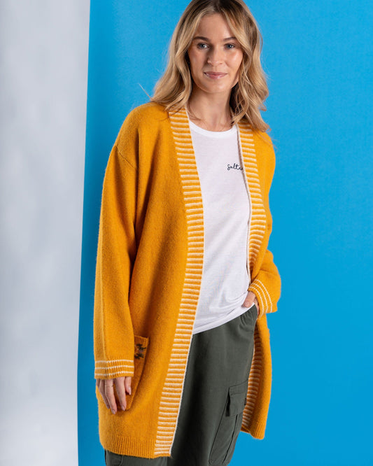 Coraline - Womens Longline Knitted Cardigan - Yellow