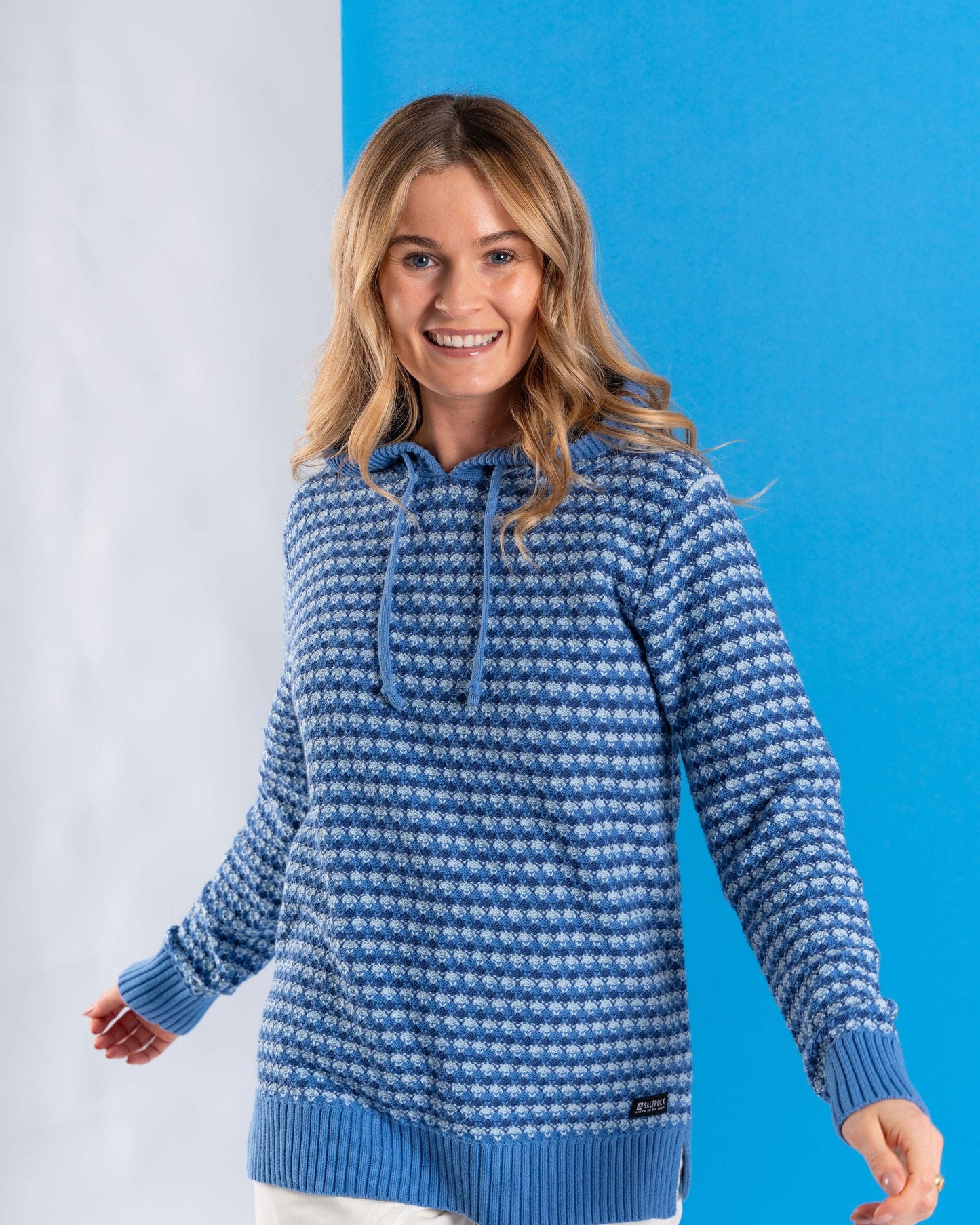 Thaw - Womens Hooded Knitted Hoodie - Blue