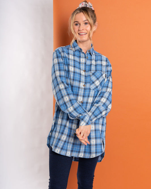 Roxanne  - Womens Longline Shirt - Blue