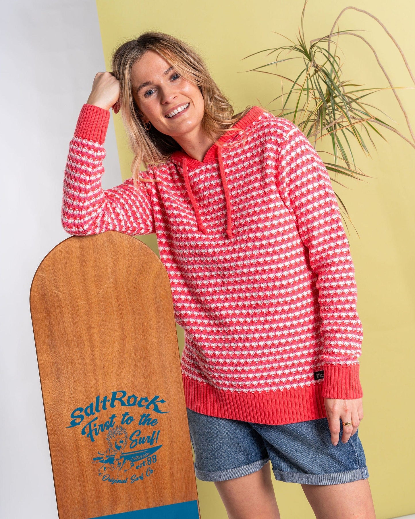 Thaw - Womens Hooded Knitted Hoodie - Coral