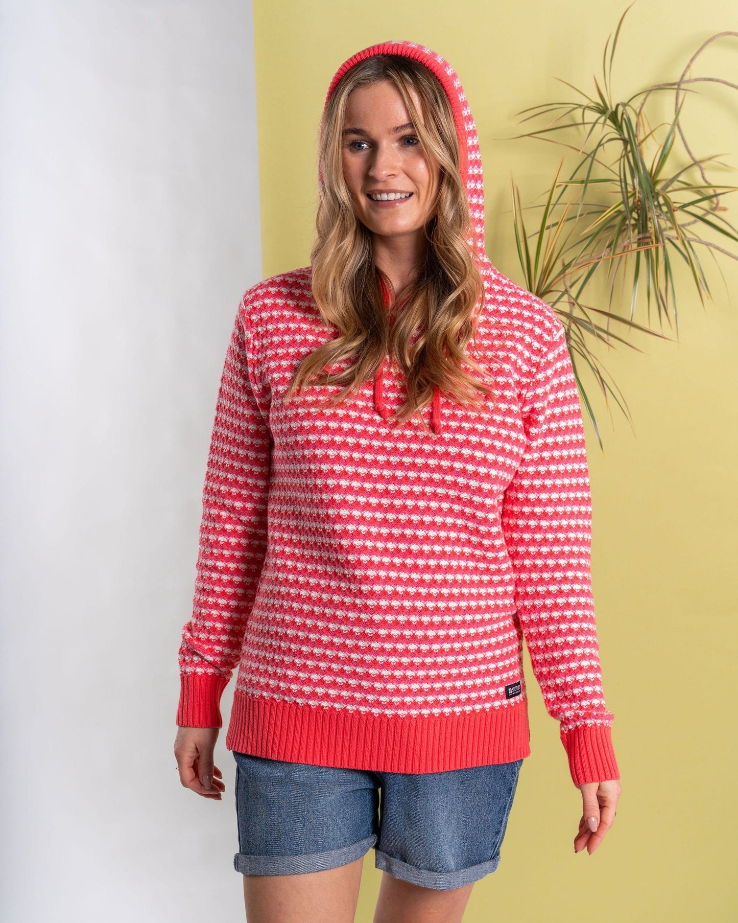 Thaw - Womens Hooded Knitted Hoodie - Coral