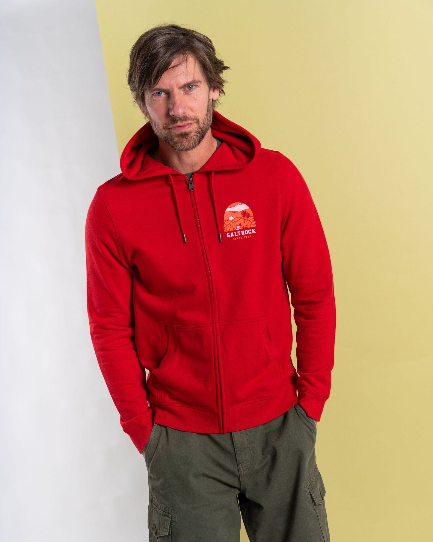 Atlantic Adventure - Mens Zip Hoodie - Red