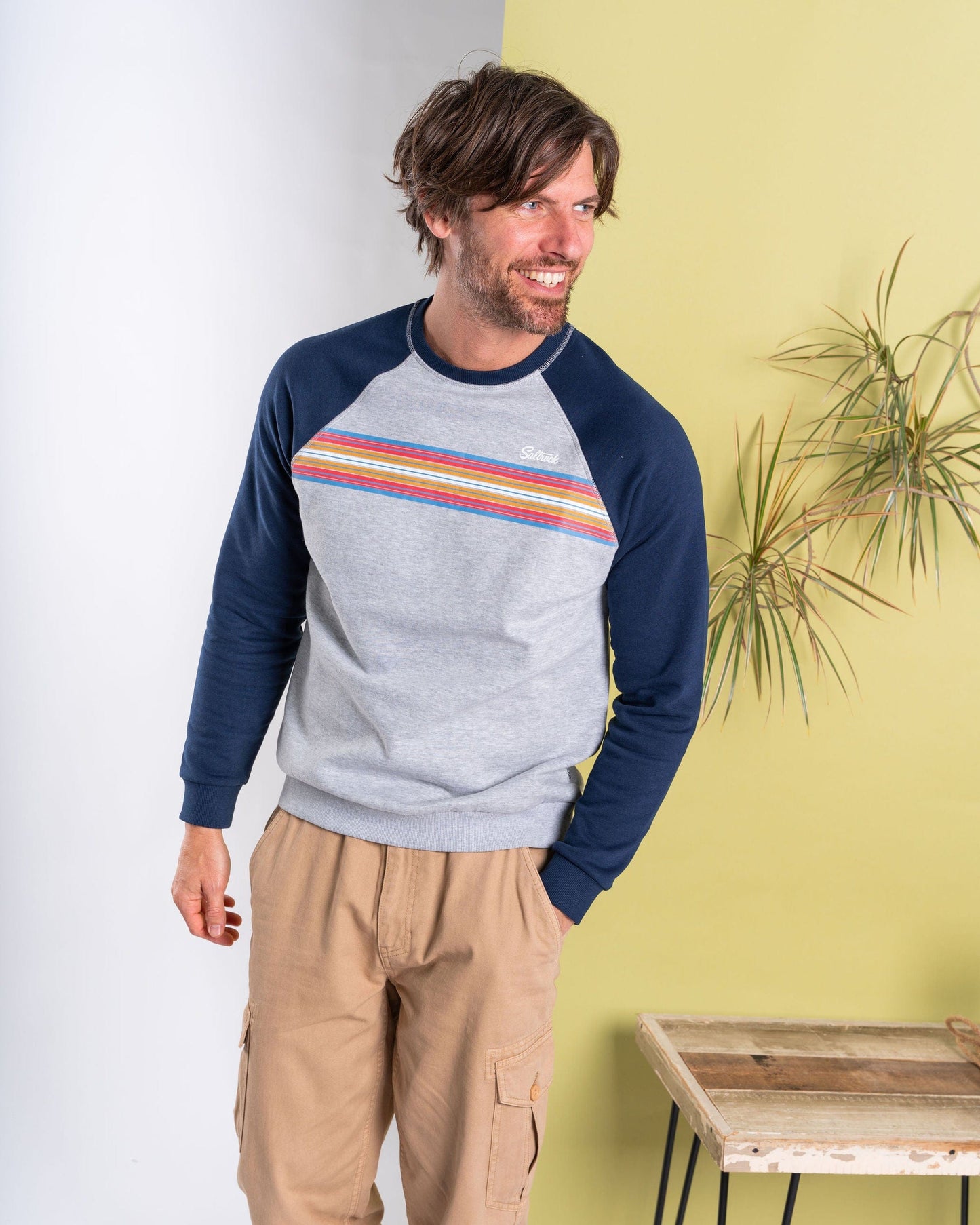 Classic Stripe - Mens Raglan Sweat - Blue/Grey