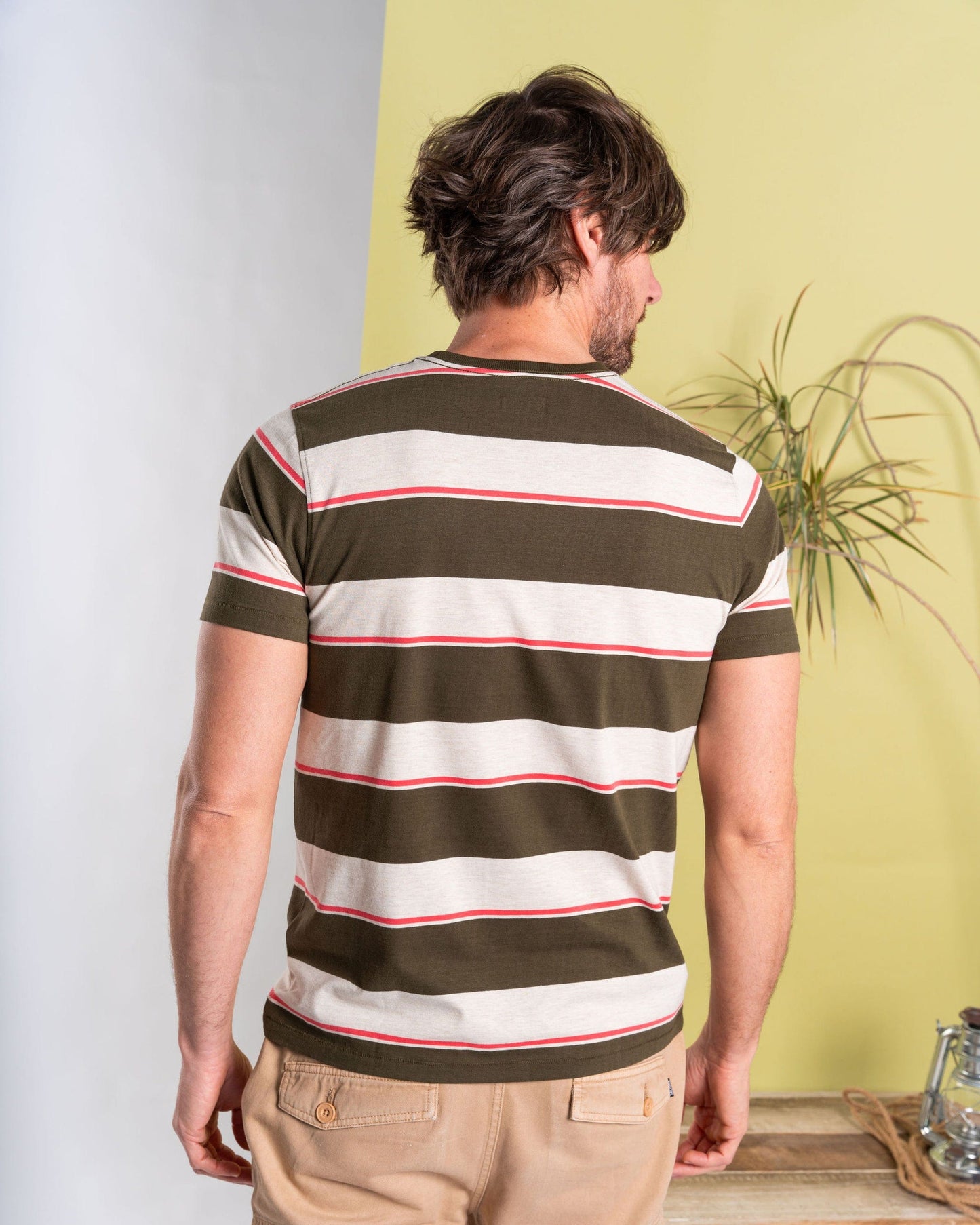 Beacon - Mens Short Sleeve T-Shirt - Dark Green/Cream Stripe