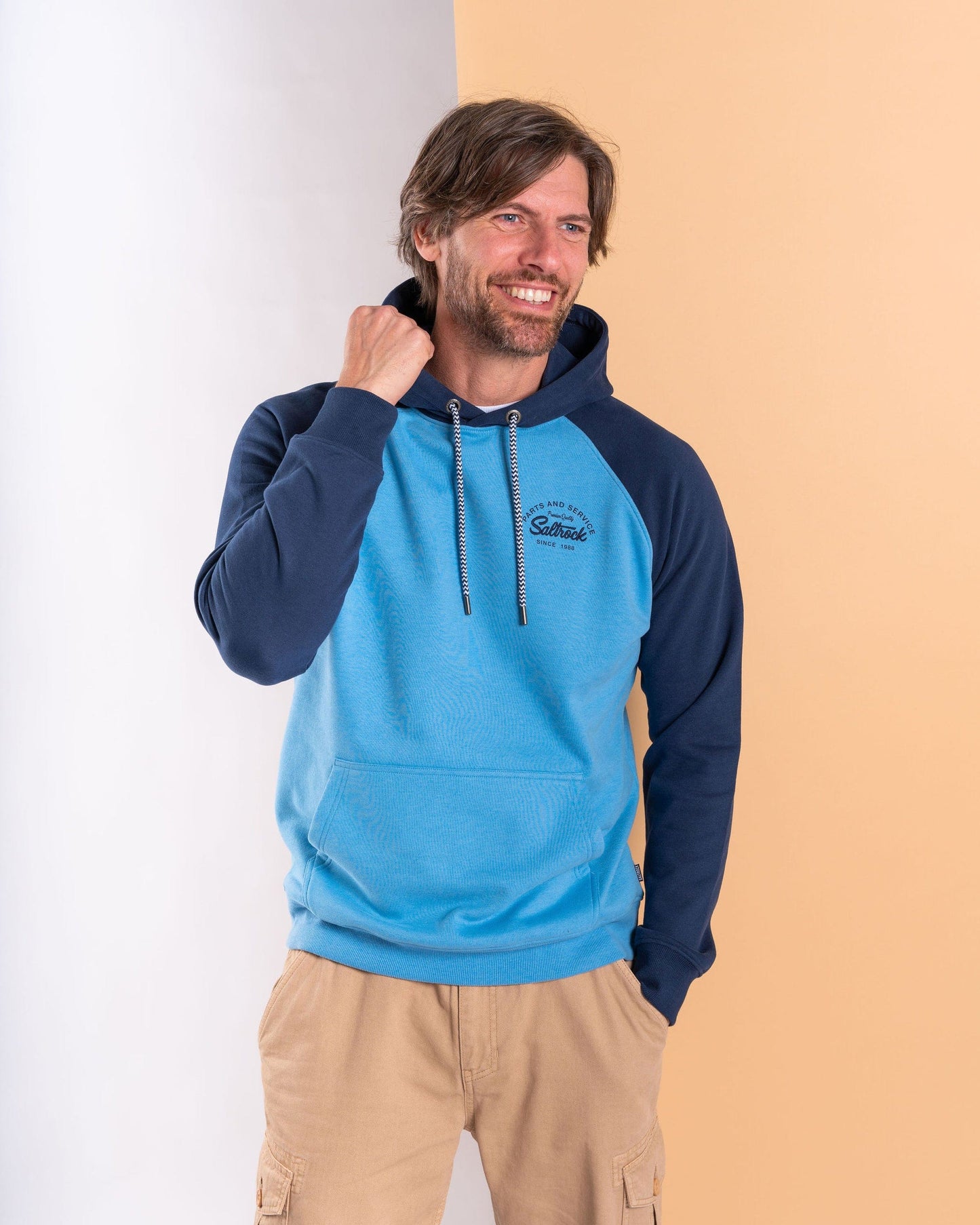 Strike Logo - Mens Raglan Pop Hoodie - Blue