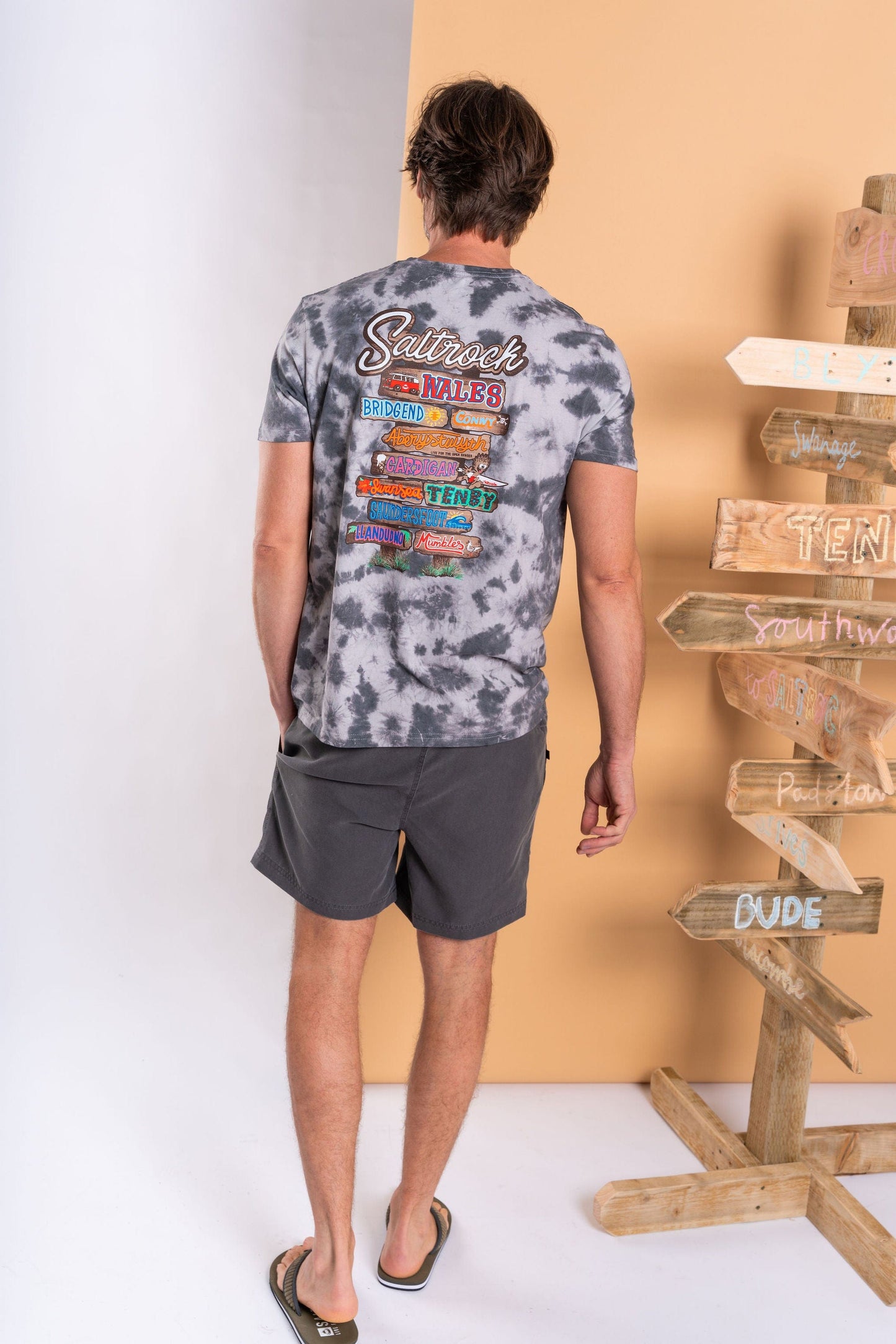 Beach Signs Wales - Mens Tie Dye T-Shirt - Grey