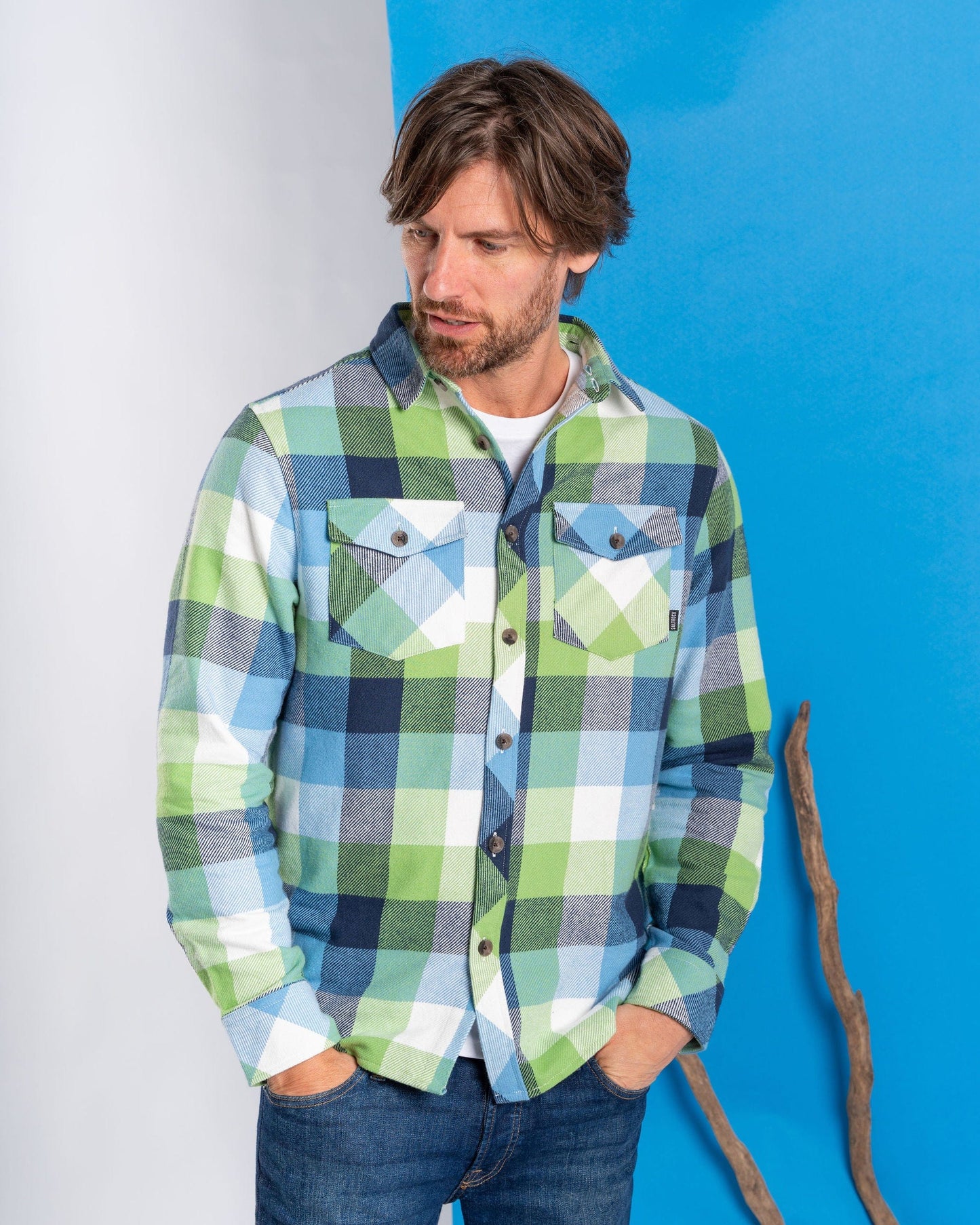 Beale - Mens Hooded Flannel Shirt - Light Blue