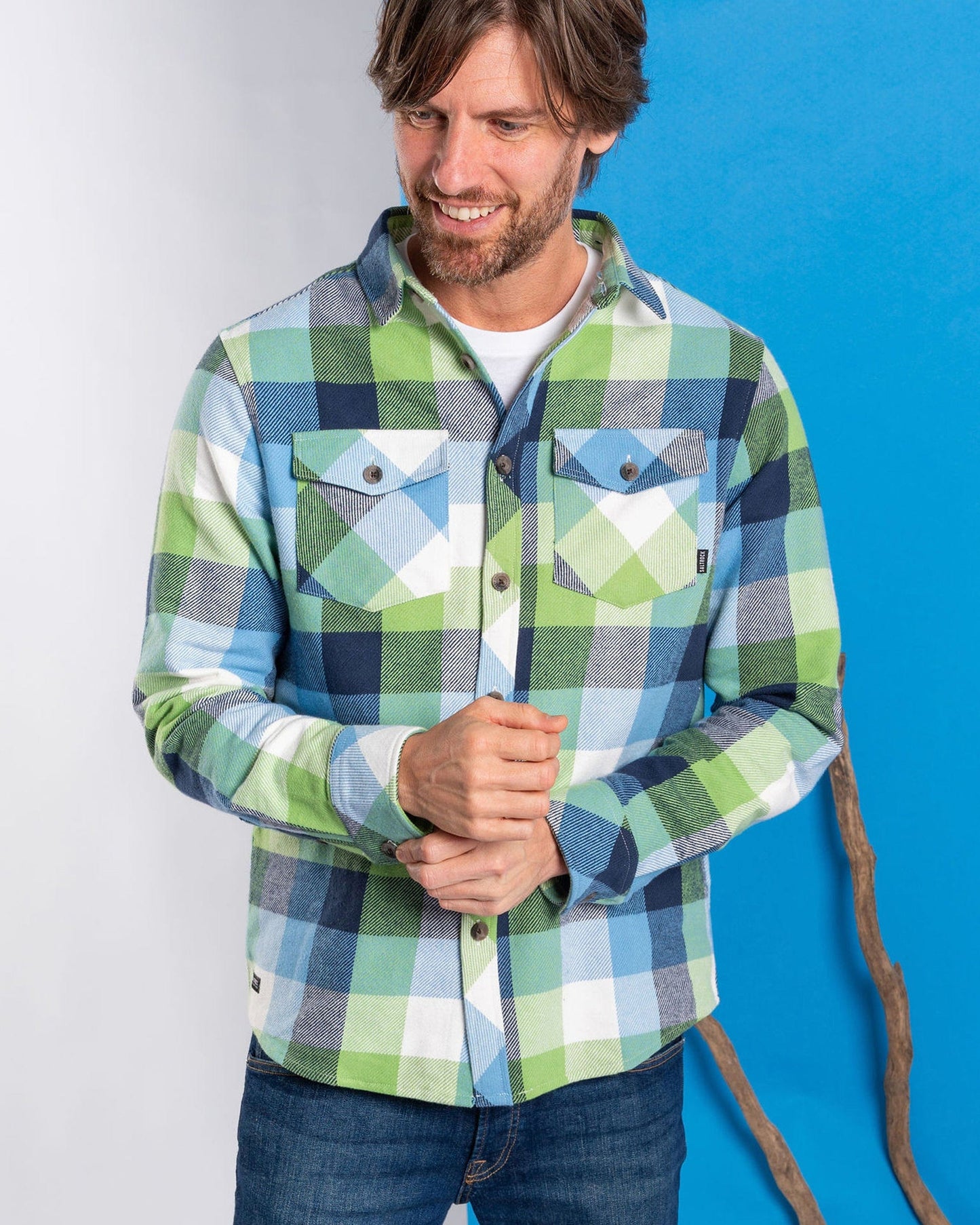 Beale - Mens Hooded Flannel Shirt - Light Blue