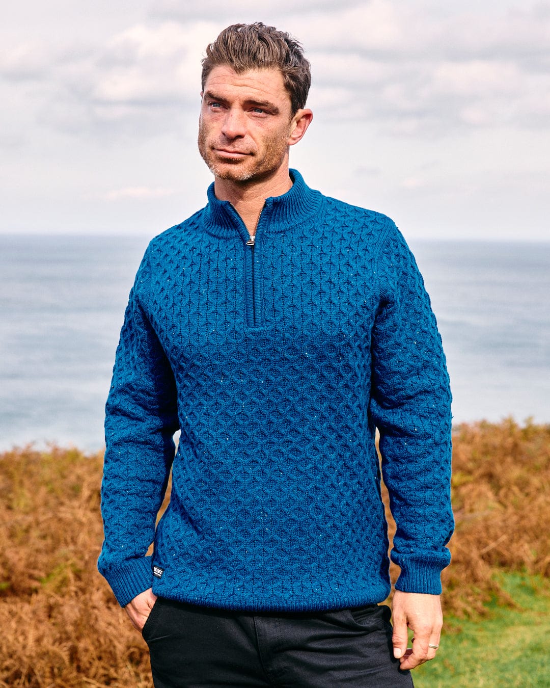 Flint - Mens 1/4 Neck Zip Knit - Blue