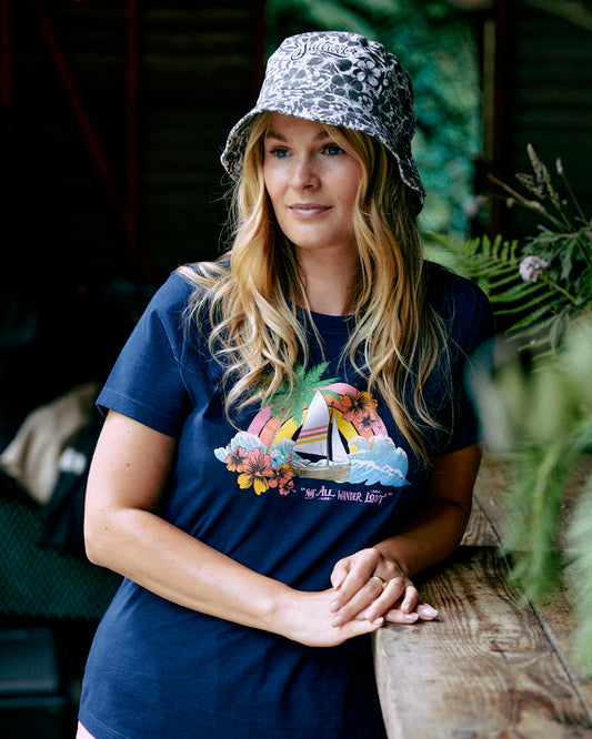 Floral Lost Ships - Womens T-Shirt - Blue