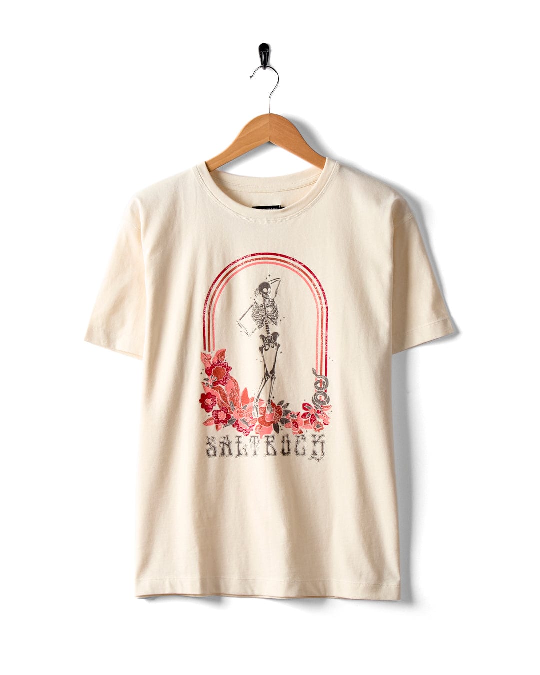 Floral Skelly - Womens Short Sleeve T-Shirt - Cream