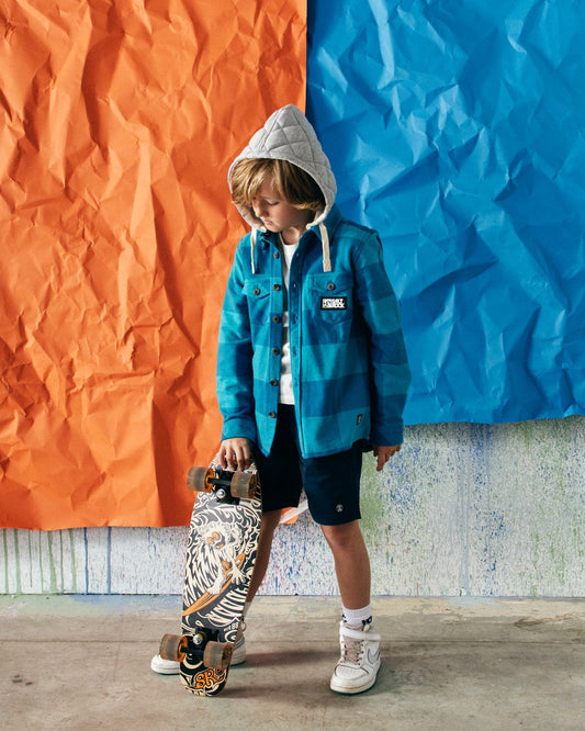 Hawkins - Kids Hooded Flannel Shirt - Blue