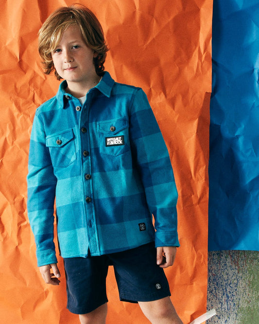 Hawkins - Kids Hooded Flannel Shirt - Blue