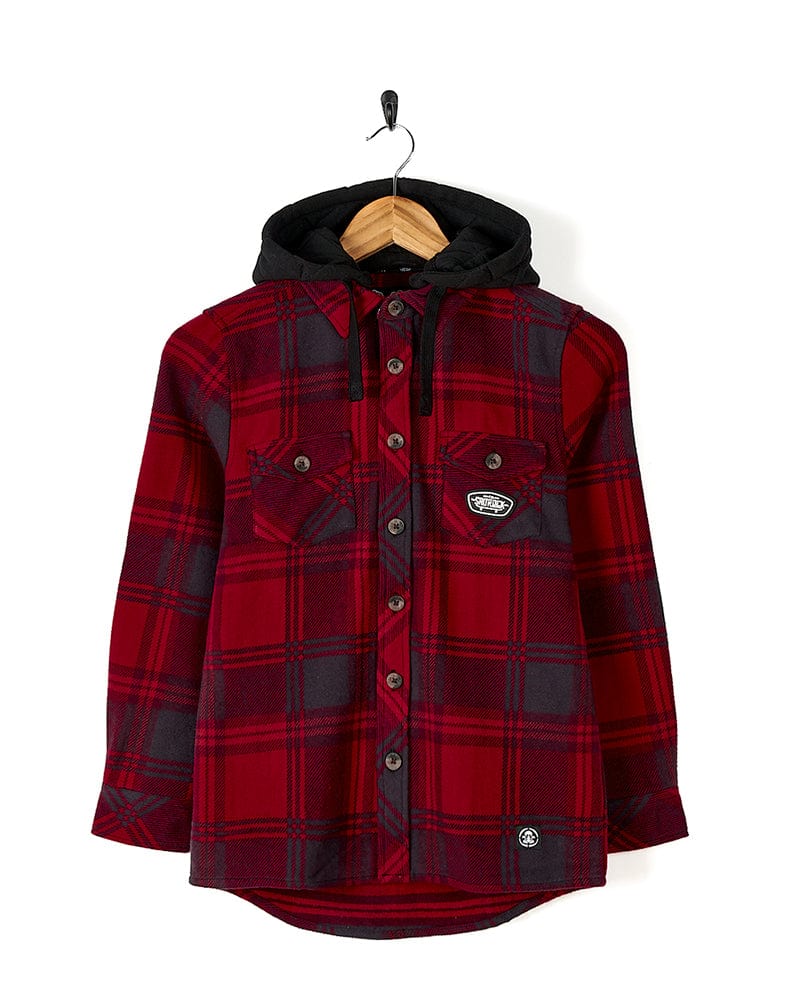 Hawkins - Hooded Long Sleeve Check Shirt - Red