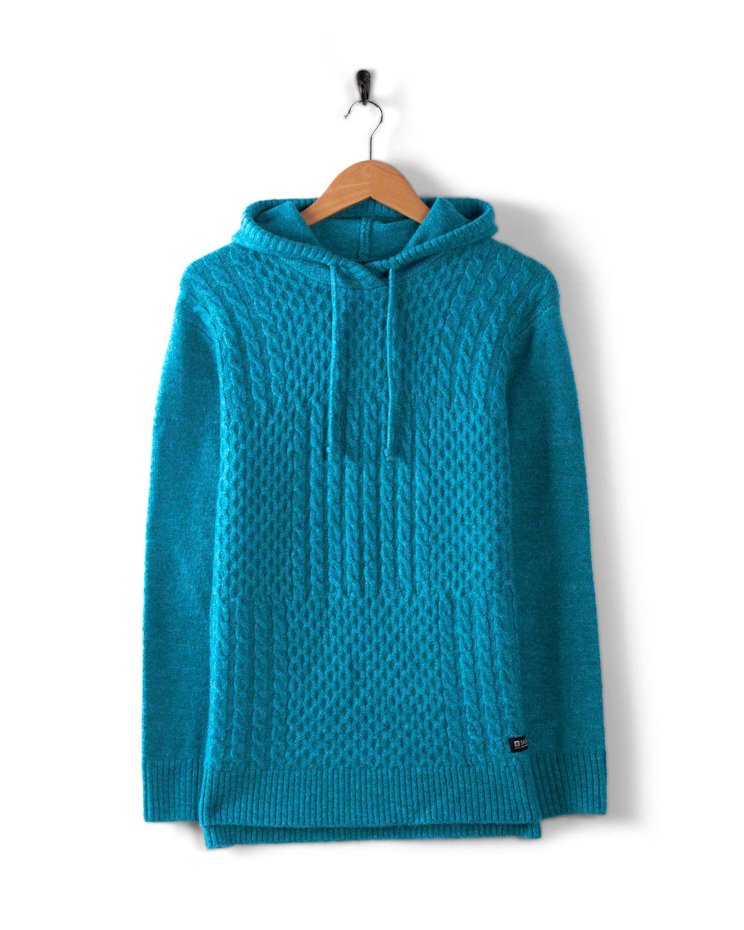 Hele Bay - Womens Longline Knitted Hoodie - Blue