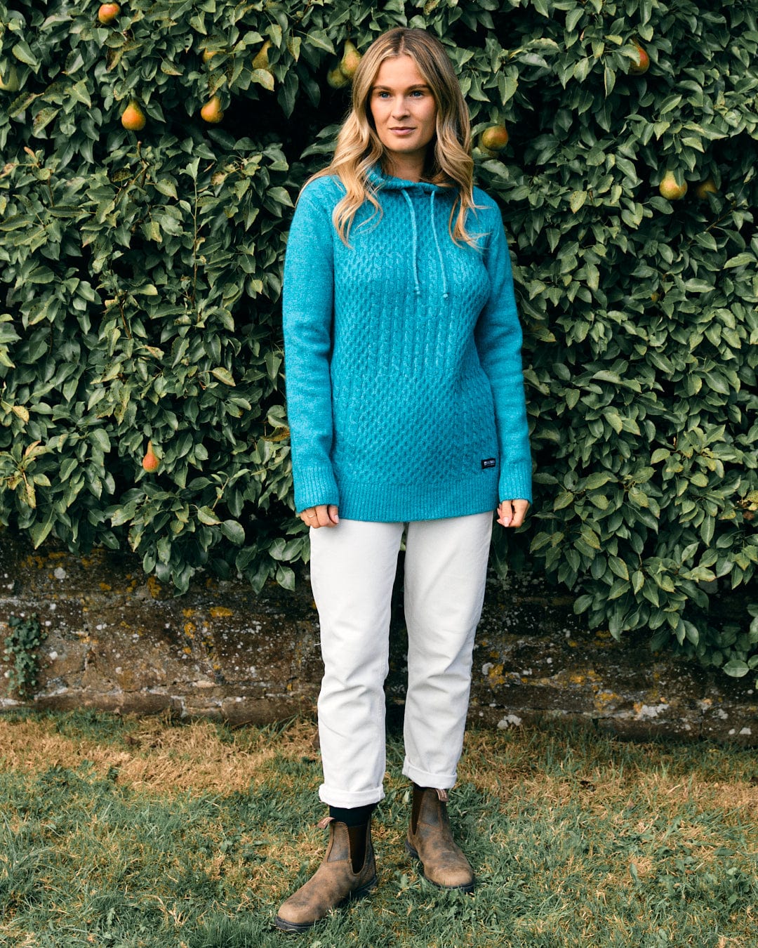 Hele Bay - Womens Longline Knitted Hoodie - Blue