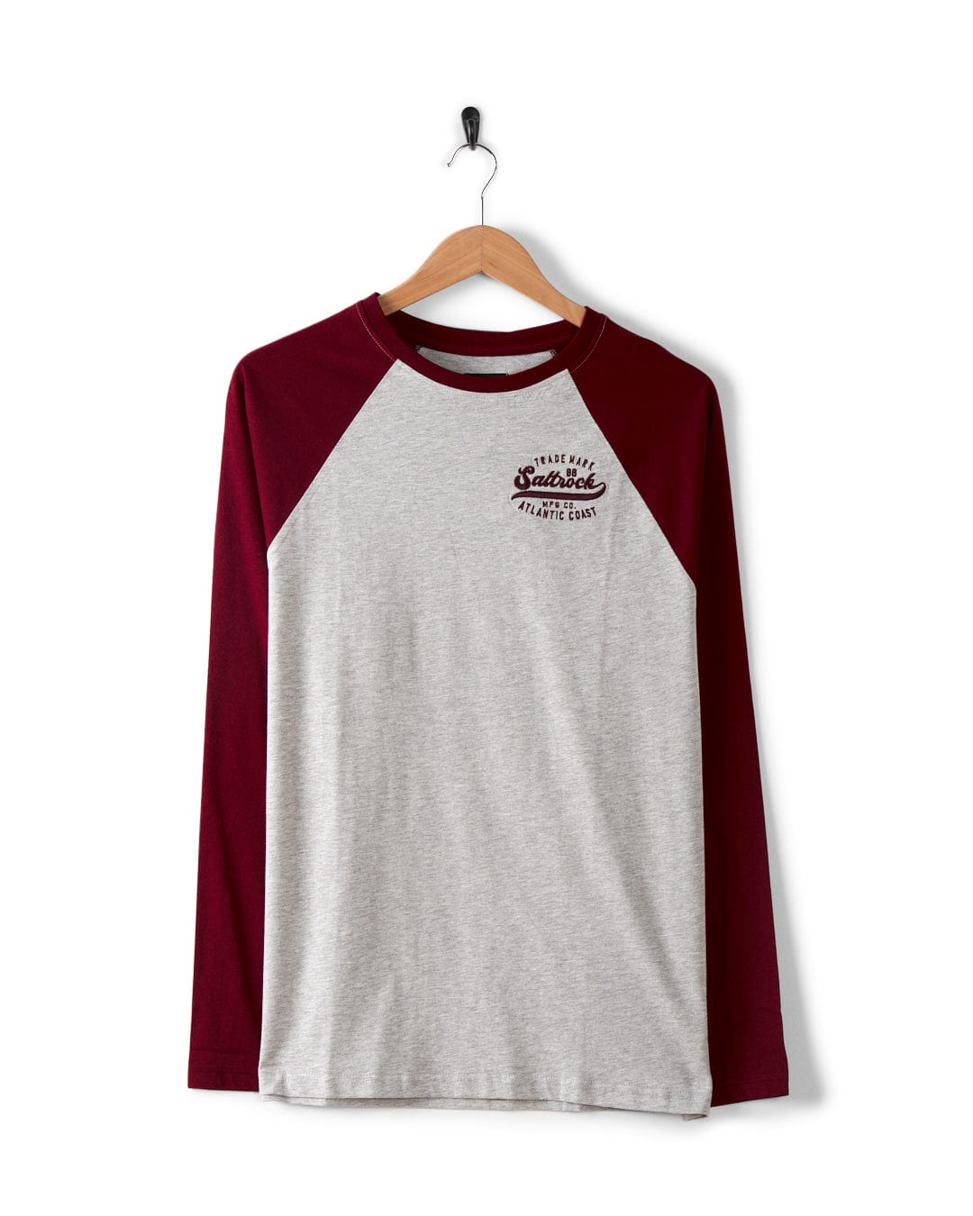 Home Run Raglan - Mens Long Sleeve T-Shirt - Red/Grey