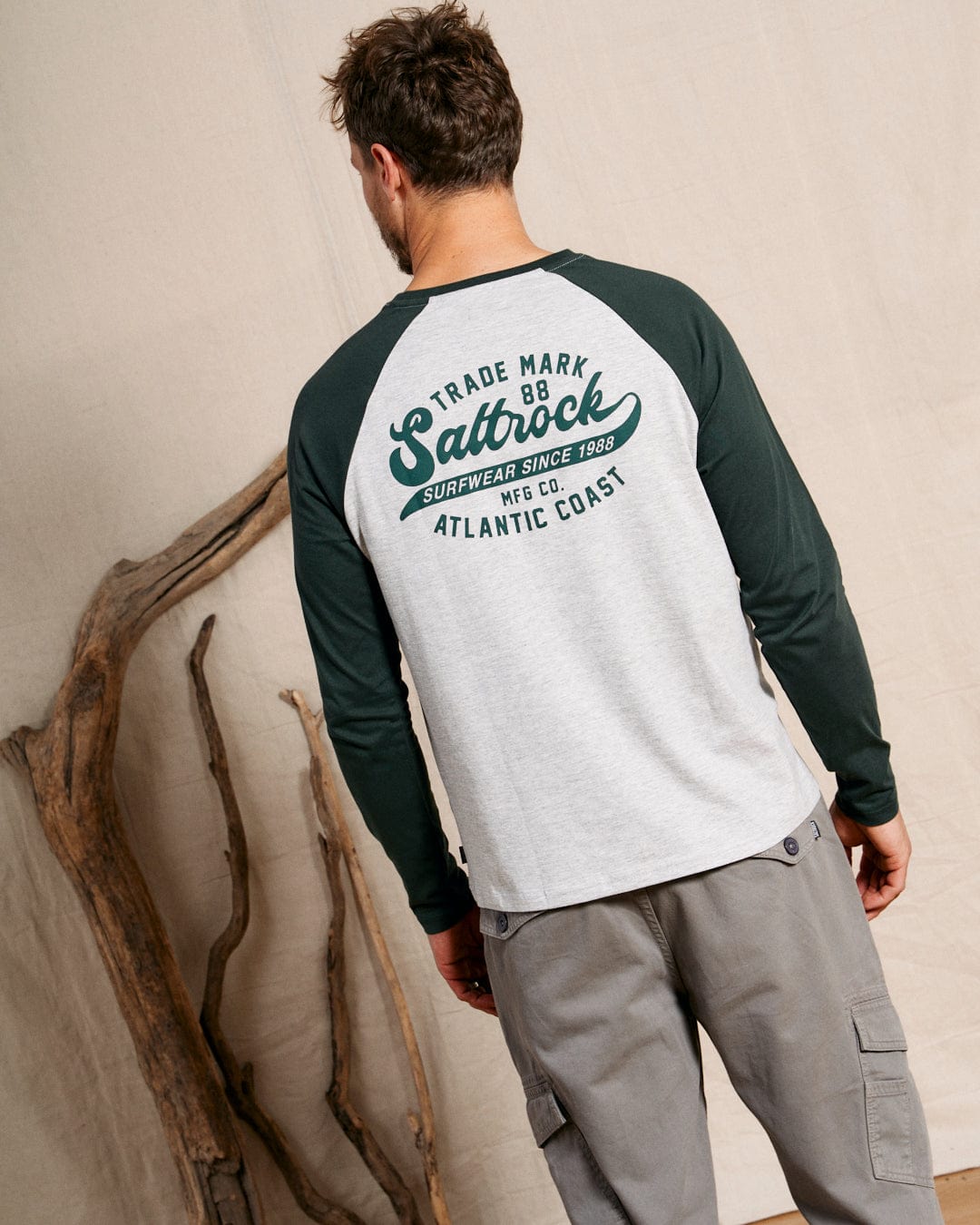 Home Run - Mens Long Sleeve T-Shirt - Grey/Green