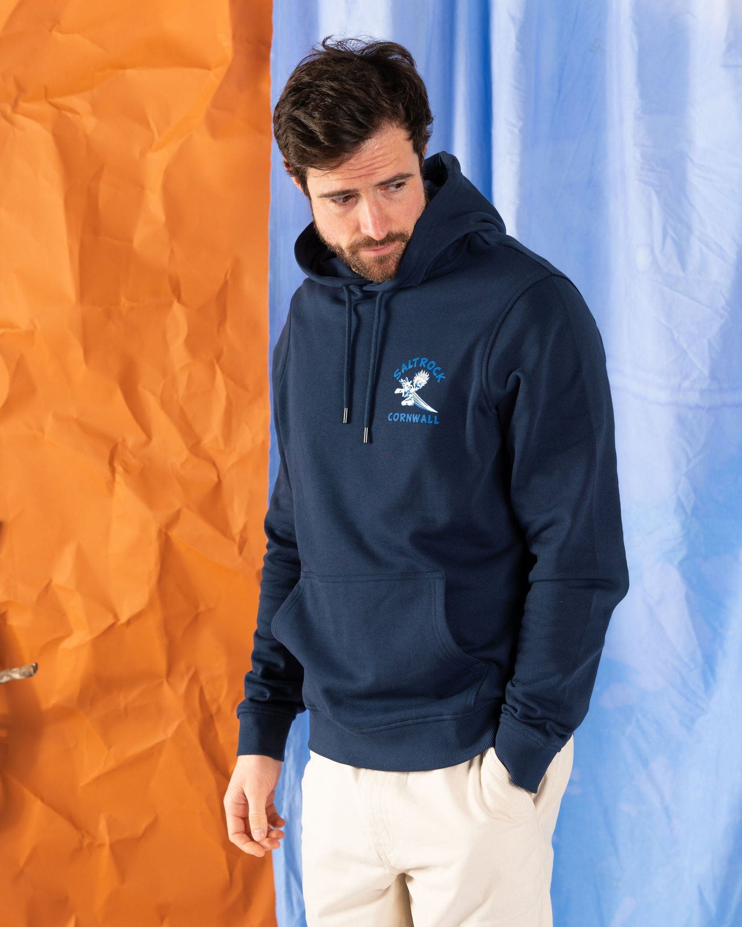 Wave Rider Cornwall -  Mens Pop Hoodie - Blue