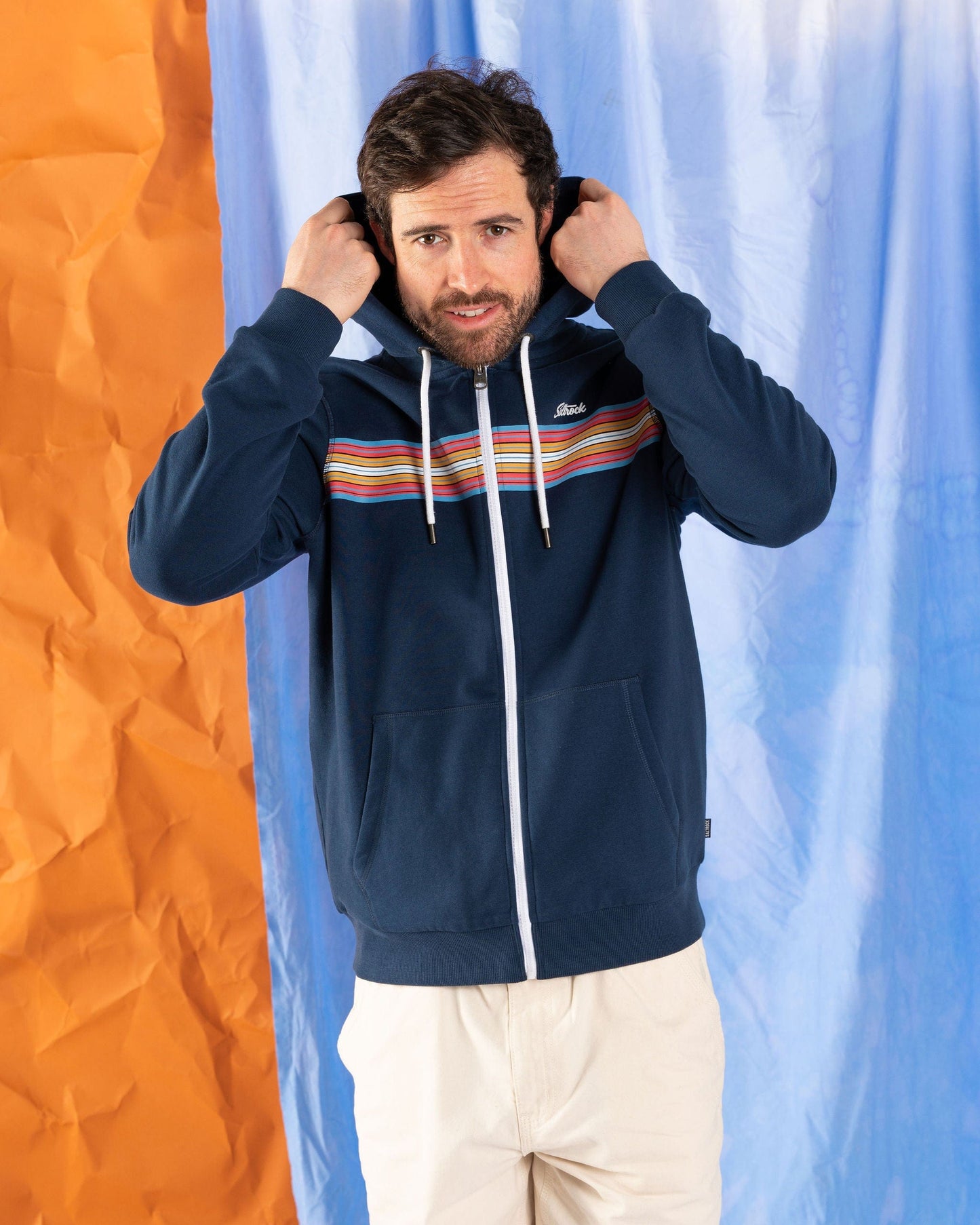 Classic Stripe - Mens Zip Hoodie - Blue