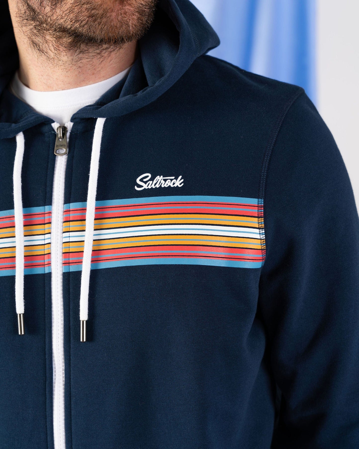 Classic Stripe - Mens Zip Hoodie - Blue