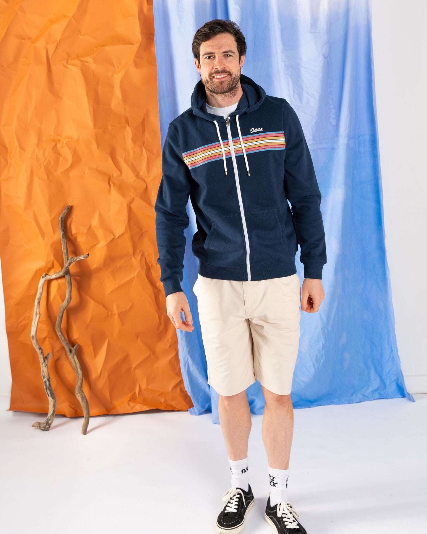 Classic Stripe - Mens Zip Hoodie - Blue