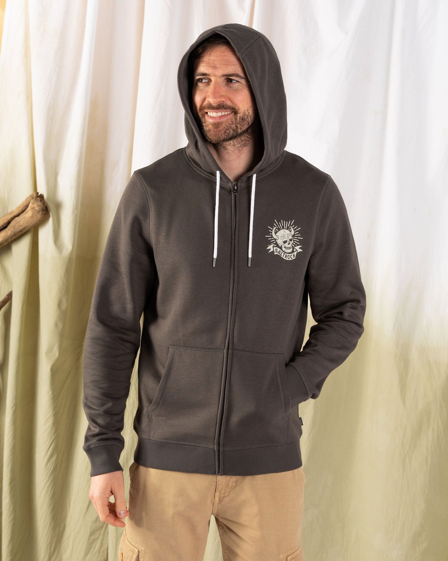 Fire Water - Mens Zip Hoodie - Dark Grey