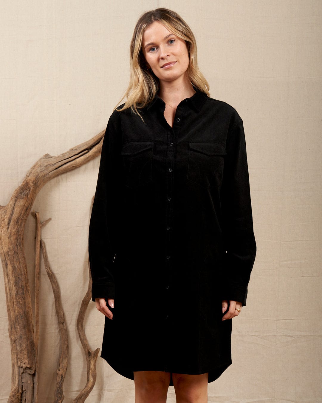 Iris - Womens Cord Shirt Dress - Black