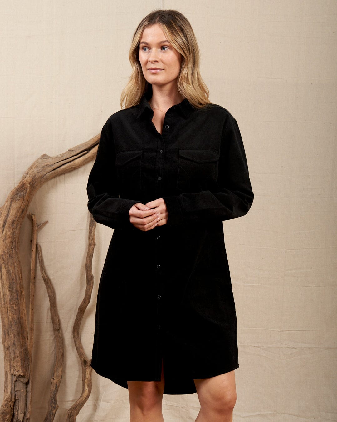 Iris - Womens Cord Shirt Dress - Black