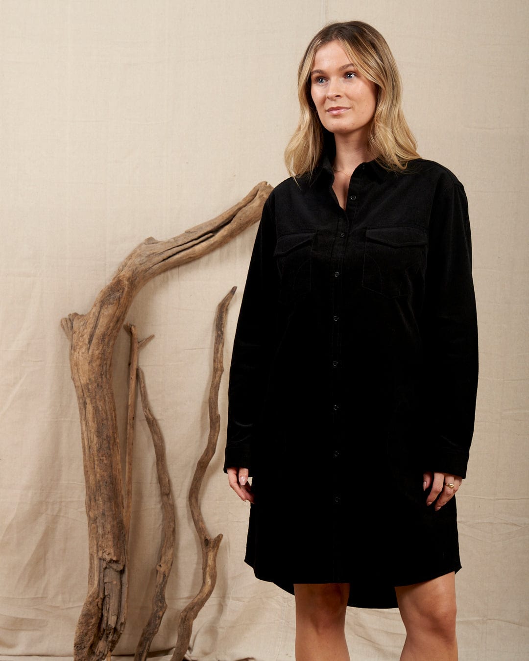 Iris - Womens Cord Shirt Dress - Black