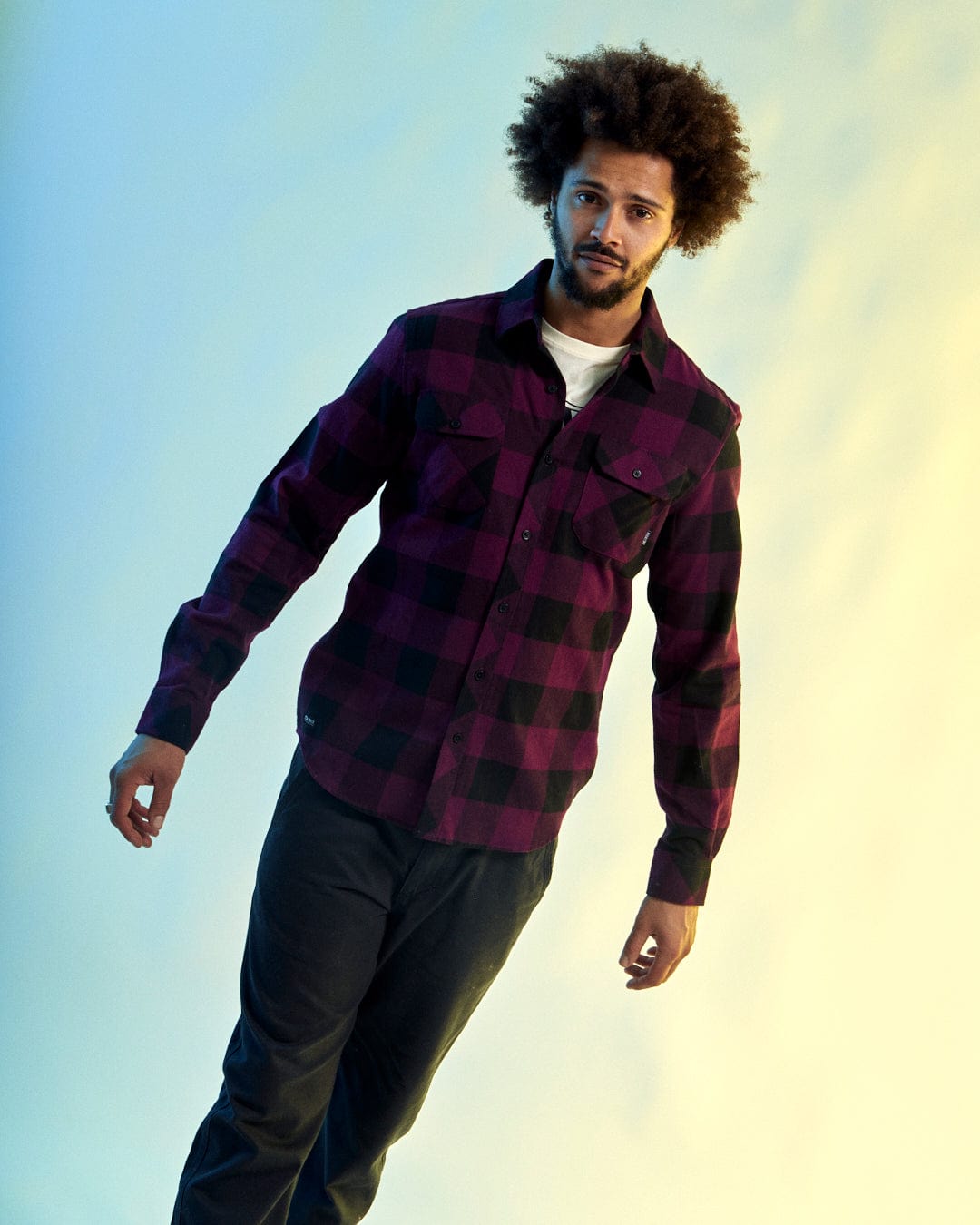 Jak - Mens Flannel Shirt - Black/Purple