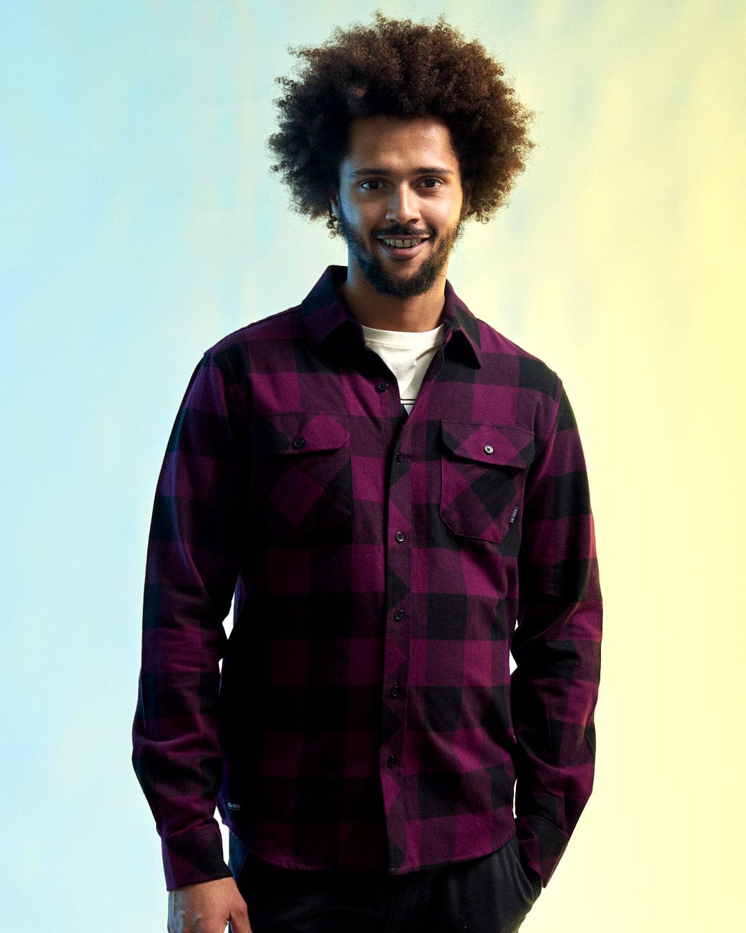 Jak - Mens Flannel Shirt - Black/Purple