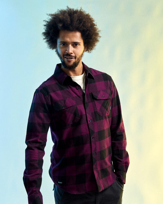 Jak - Mens Flannel Shirt - Black/Purple