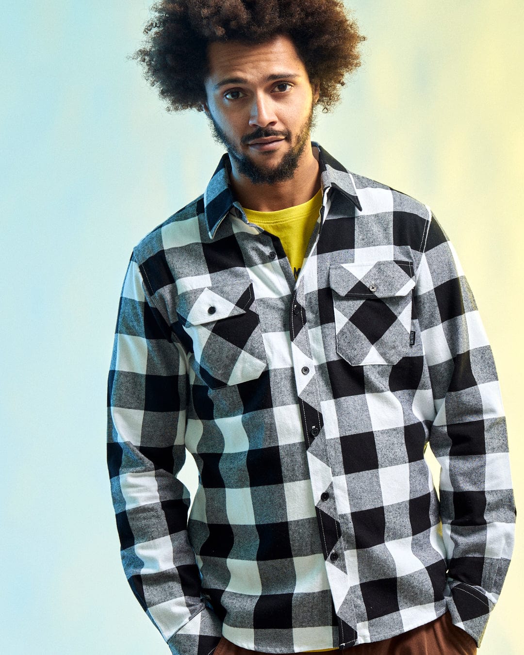 Jak - Mens Flannel Shirt - Black/White