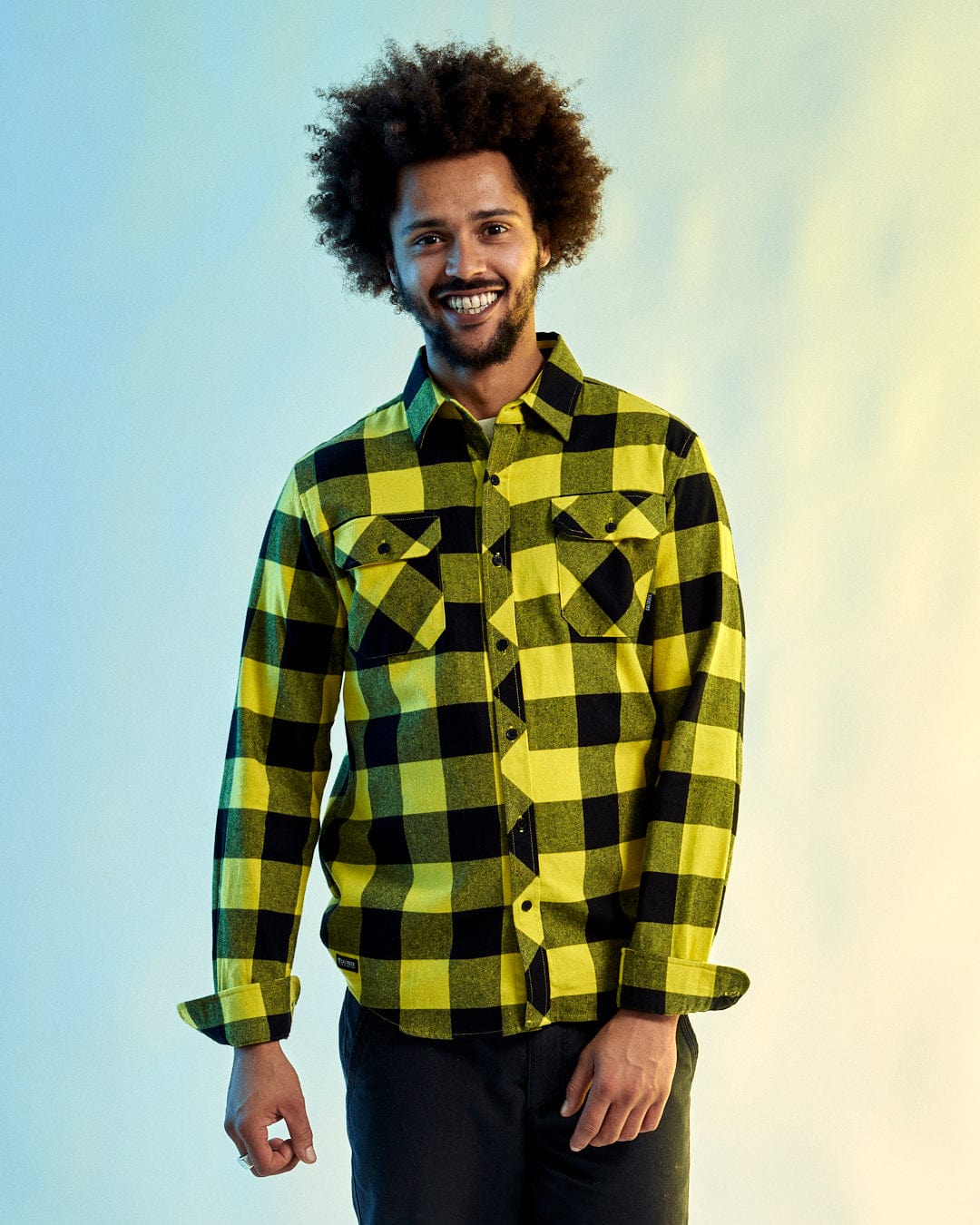 Jak - Mens Flannel Shirt - Black/Yellow