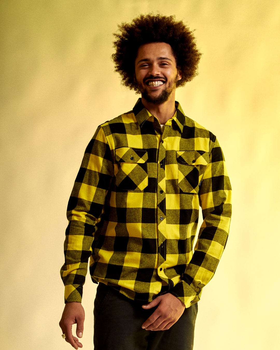 Jak - Mens Flannel Shirt - Black/Yellow